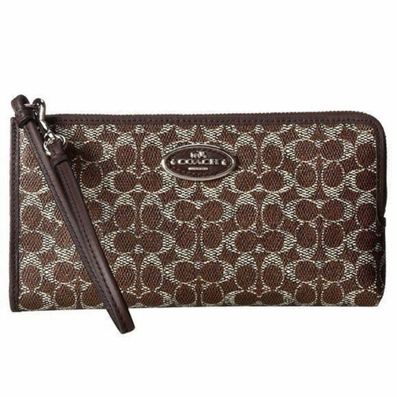 NWT Coach Signature Logo Coated Canvas Wristlet - Picture 1 of 4